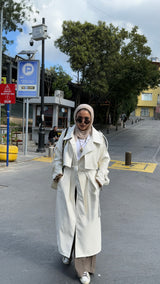 Off white Faux Leather Trench Coat