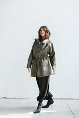 Olive safari leather jacket