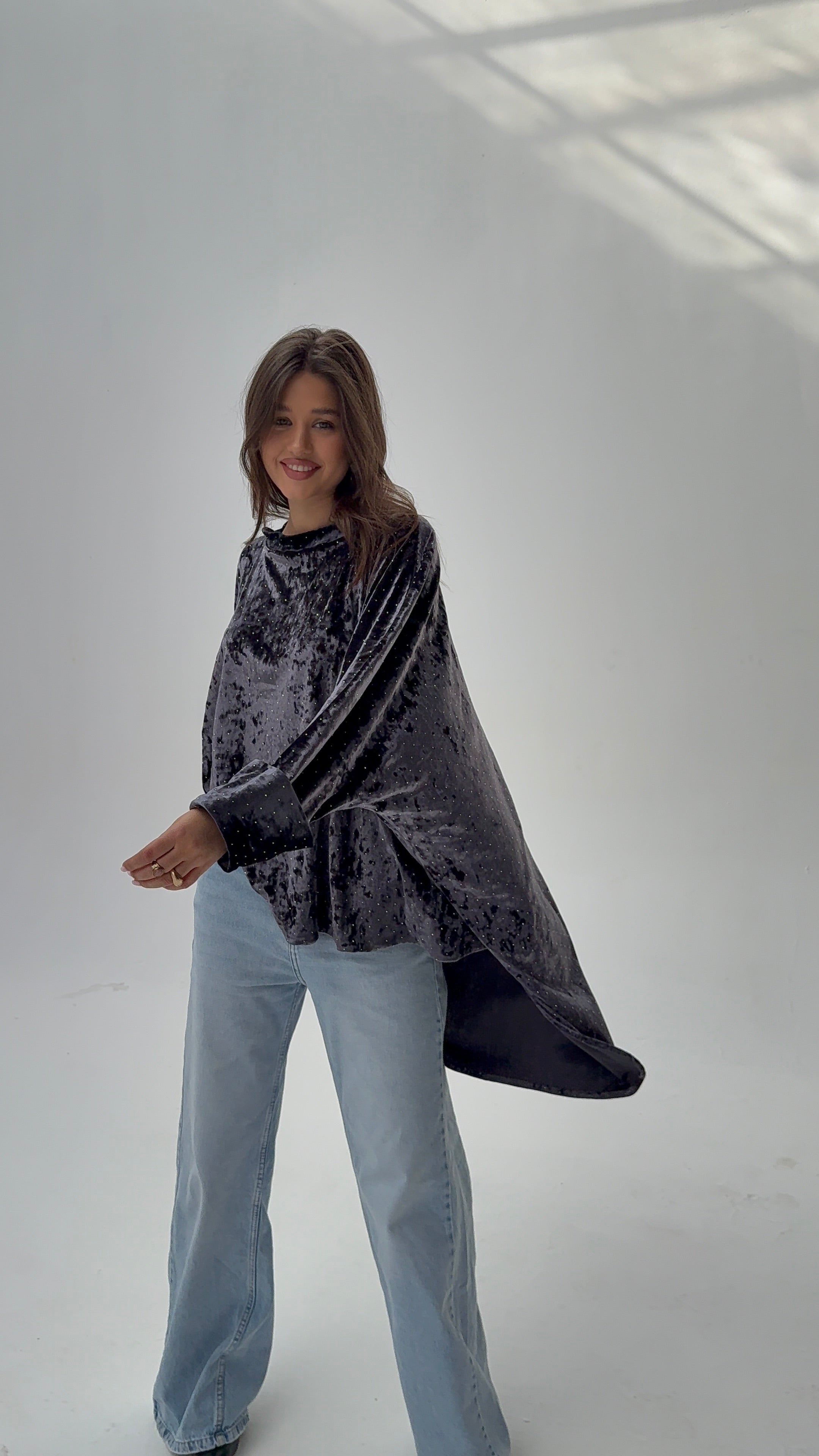 GHALIA navy blue strass poncho