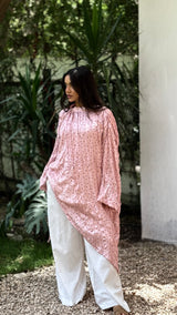 Asymmetrical crushed satin top- pink