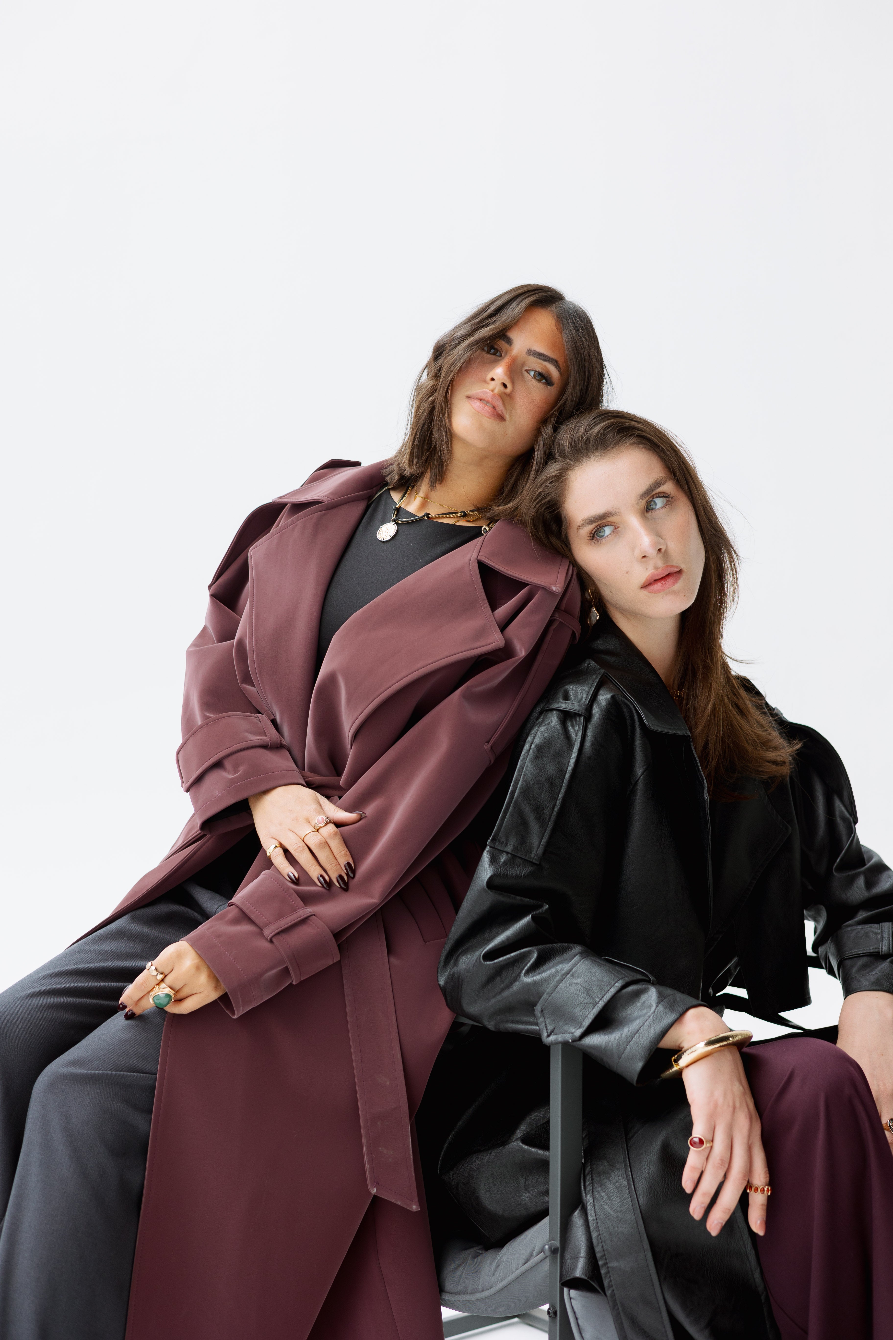 Burgundy faux leather trench coat