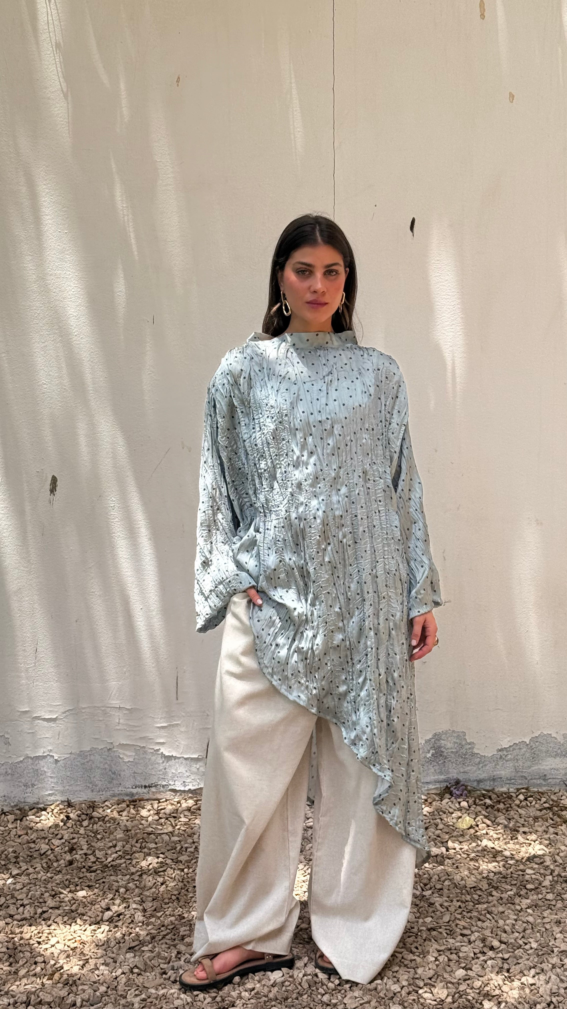 Asymmetrical crushed satin top- Mint green