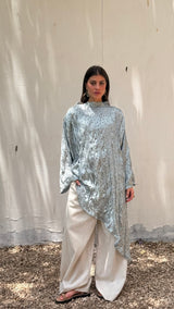 Asymmetrical crushed satin top- Mint green