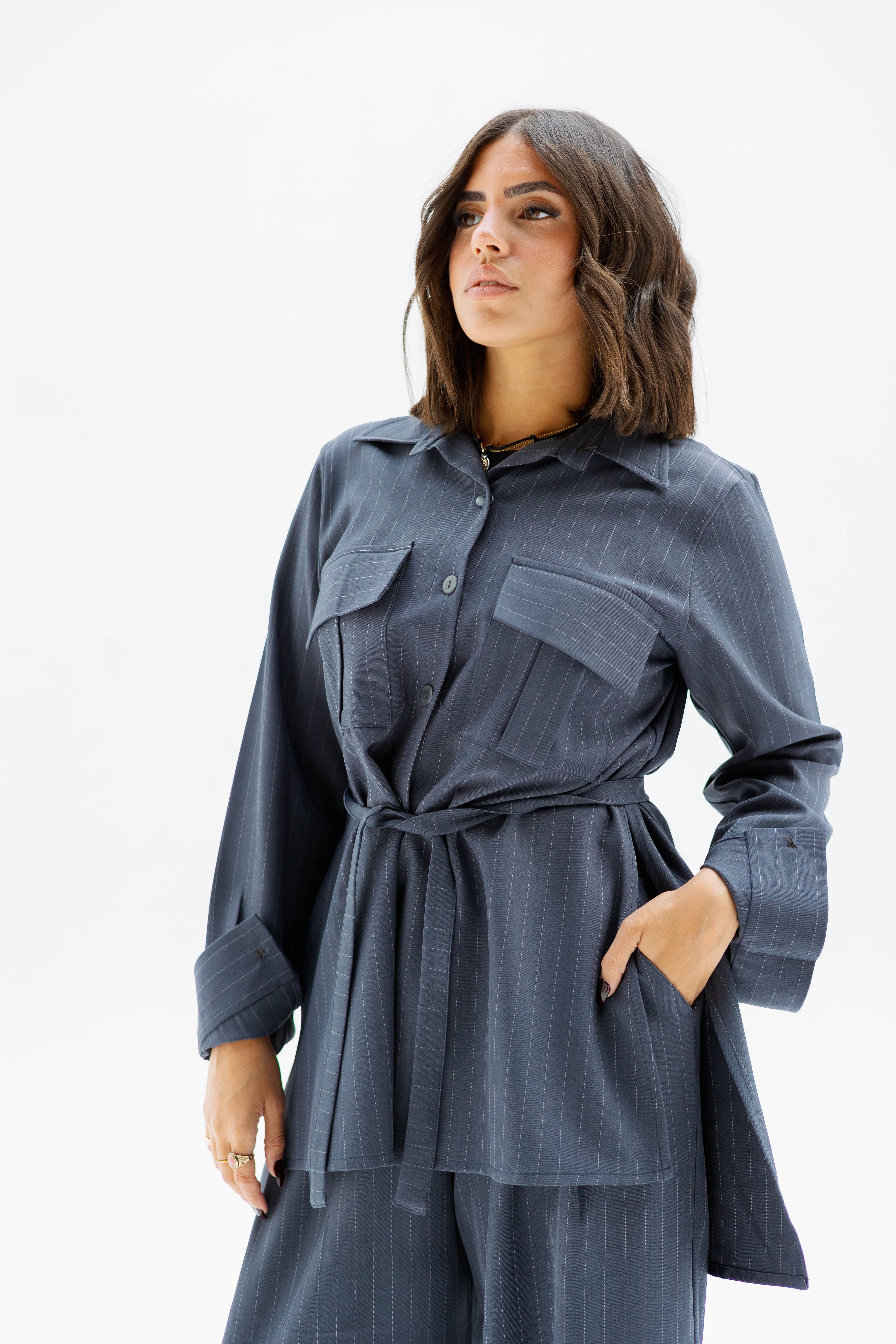 Pinstriped Light twill set