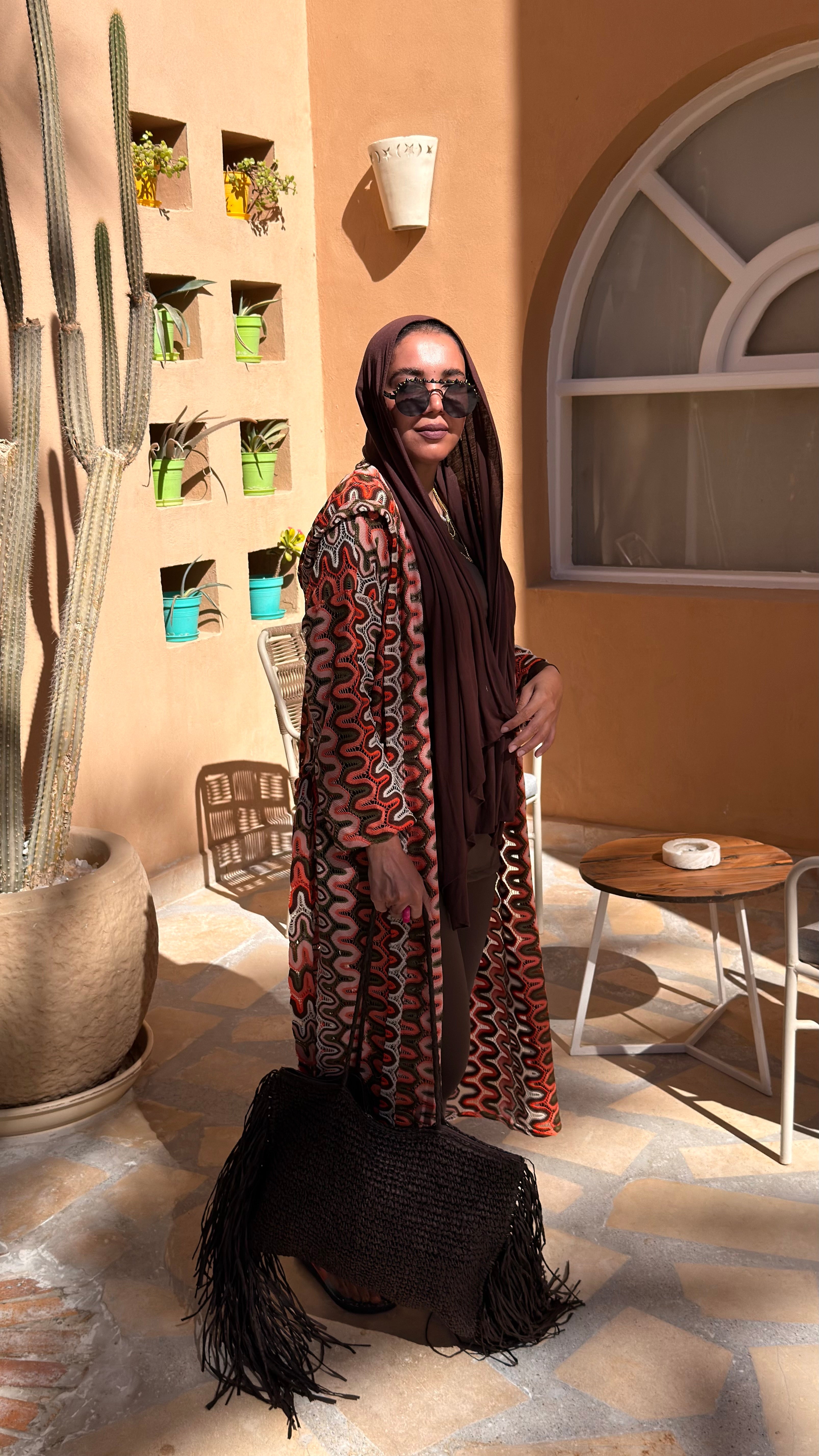 Brown knit kimono