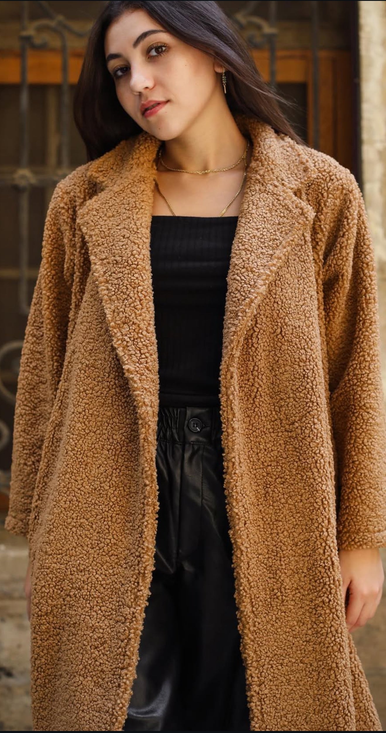 Camel  heavy teddy fur coat