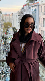 Burgundy faux leather trench coat