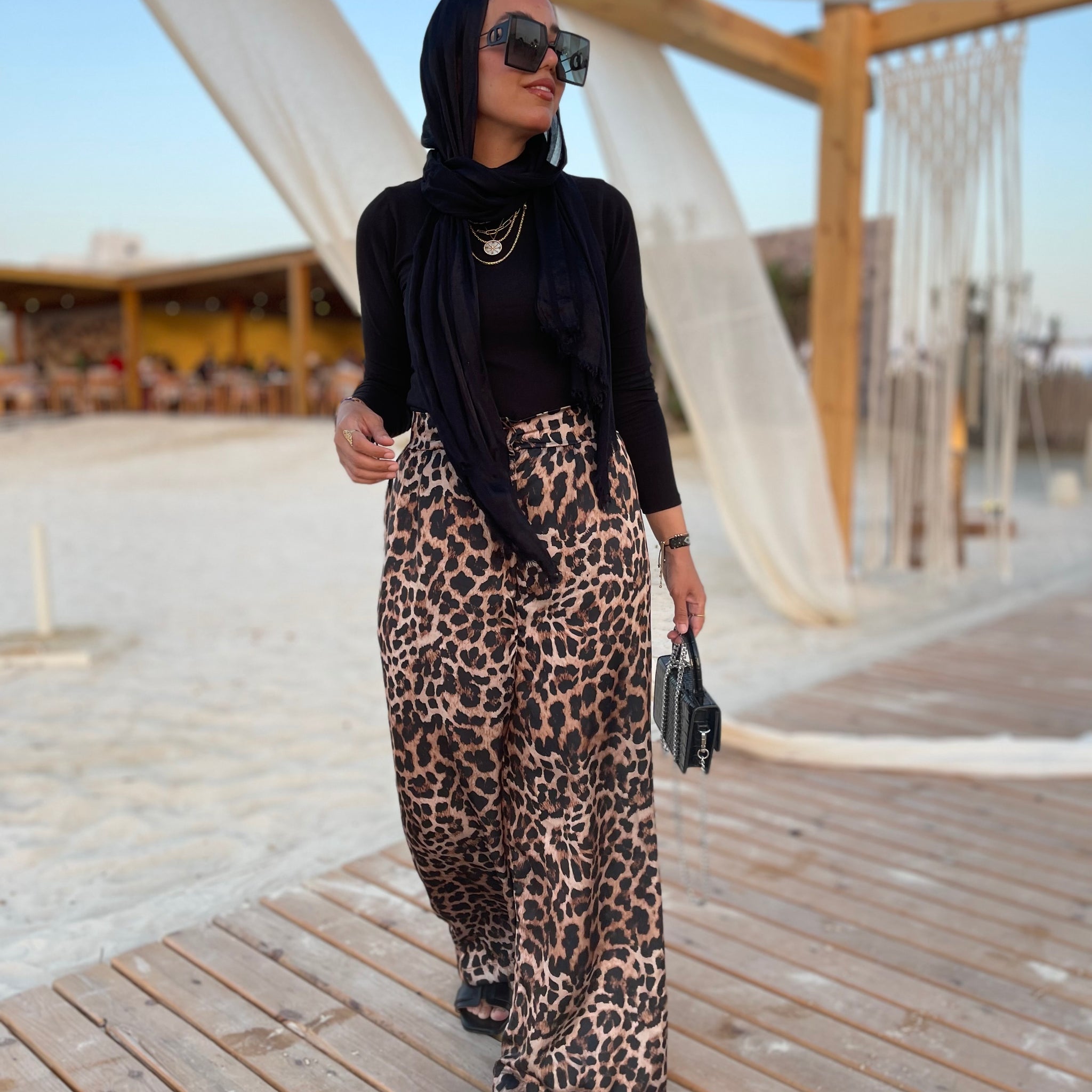 Silk leopard pants