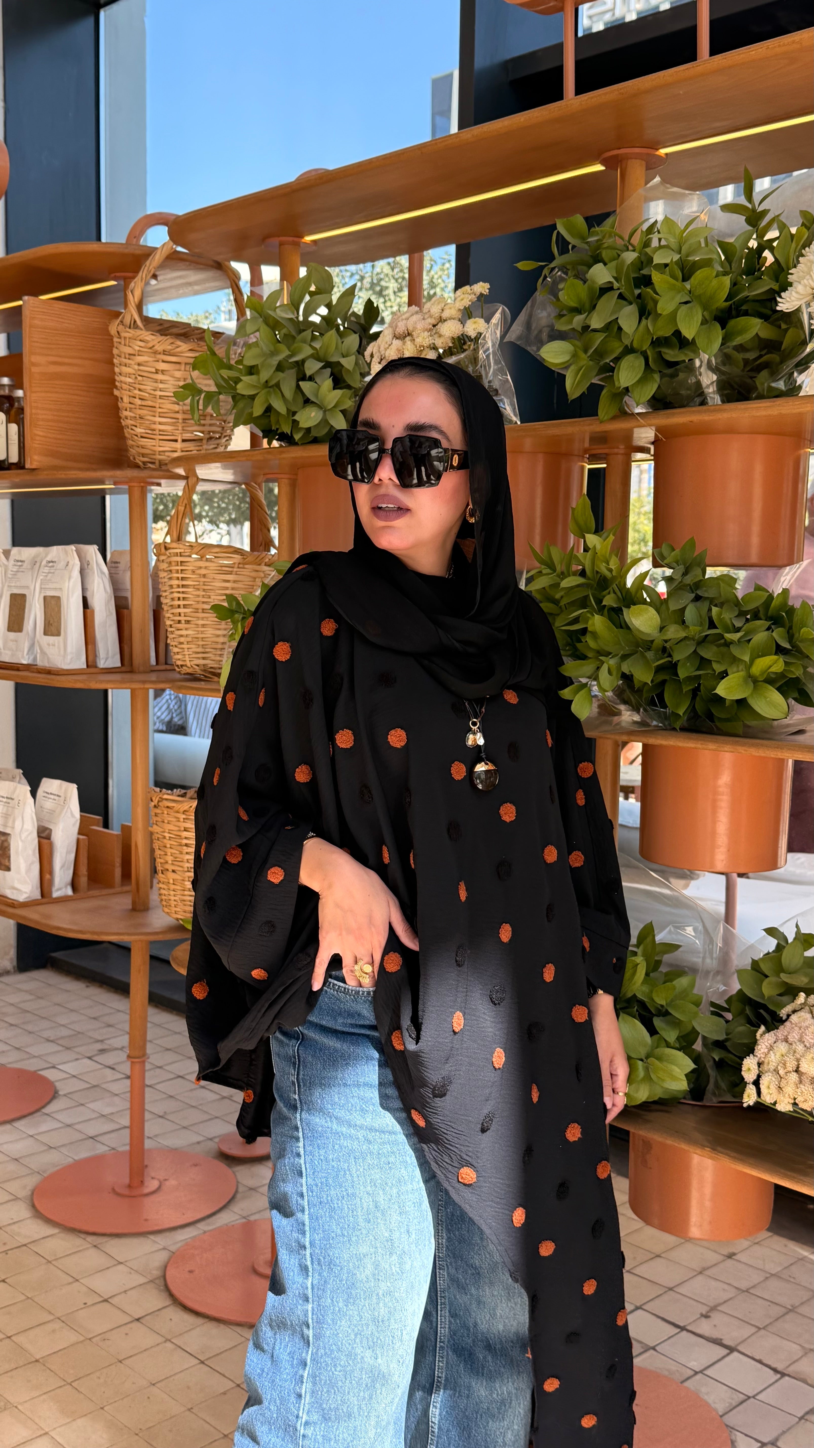 Black Polka dot symmetrical poncho