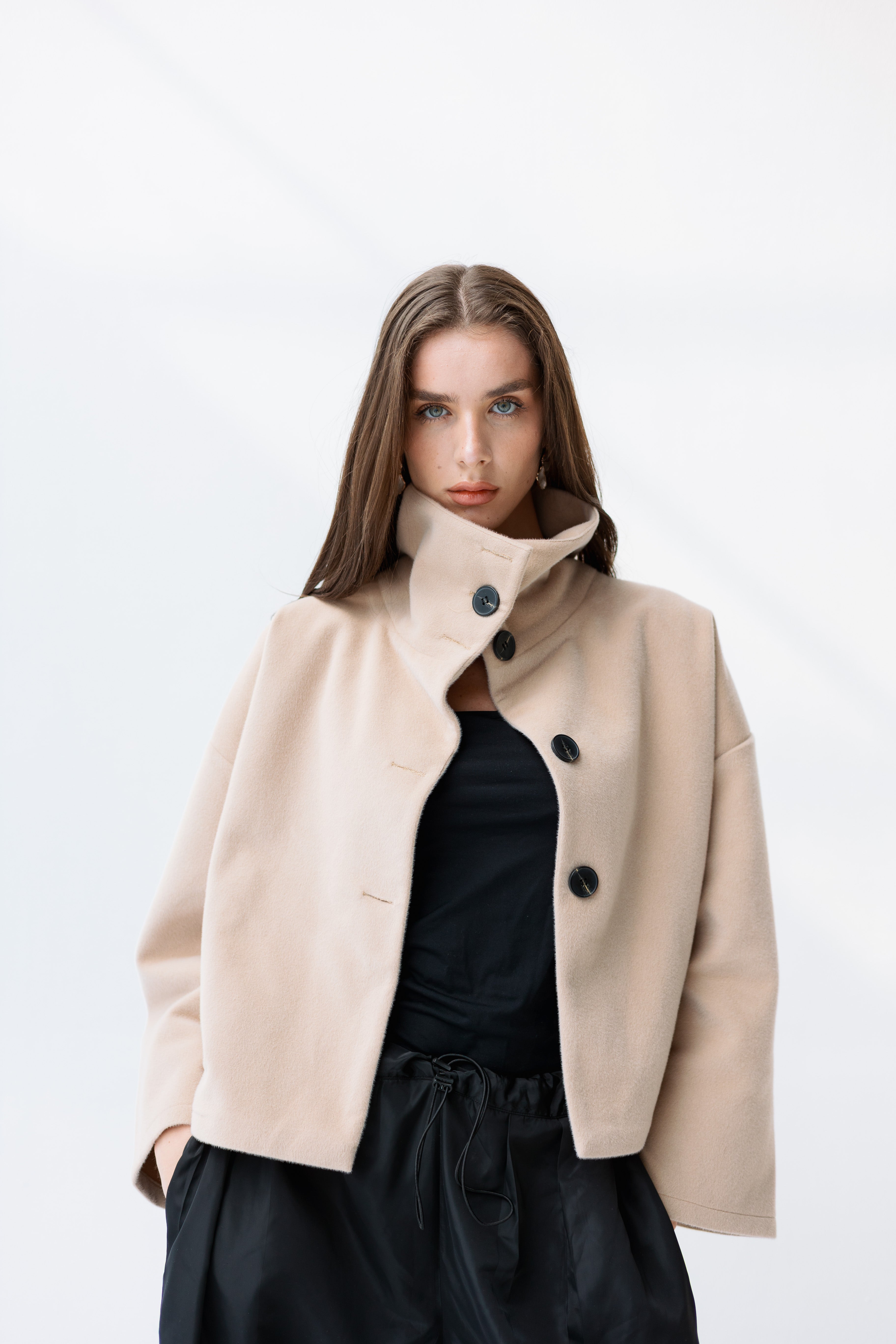 Beige high neck jacket