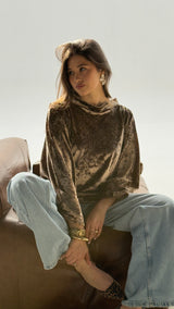 GHALIA dark cafe strass velvet poncho