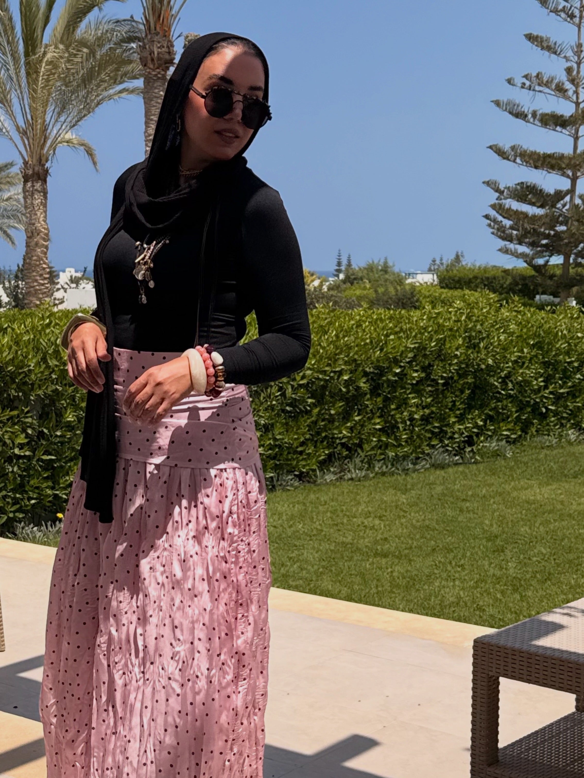 Pink crushed polka dot skirt