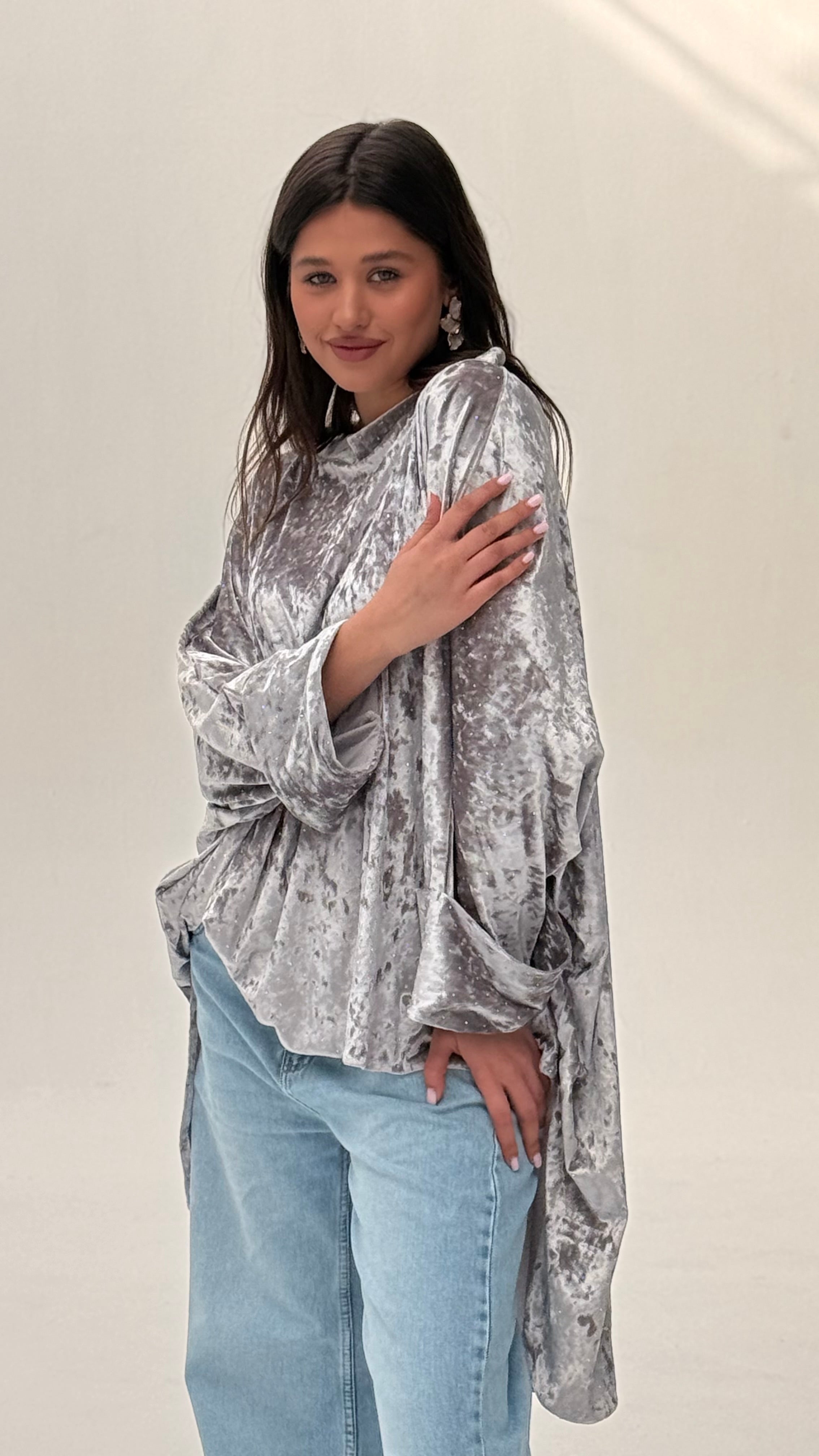 GHALIA silver grey strass poncho