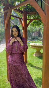 LAILA crushed satin skirt set - Burgundy
