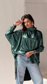 Green shimmery high low poncho
