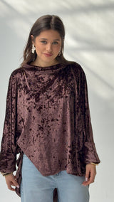 GHALIA chocolate brown strass velvet poncho