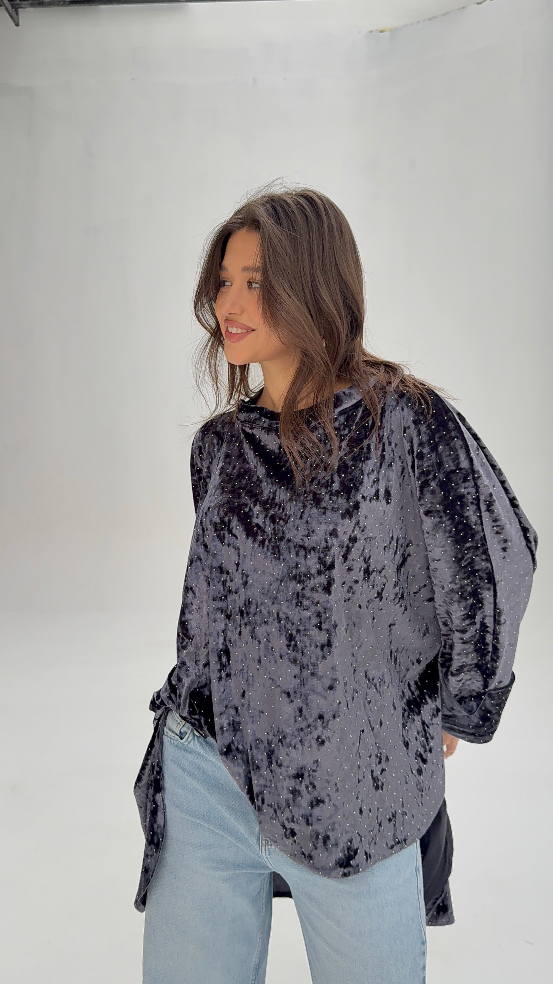 GHALIA navy blue strass poncho