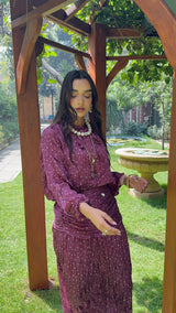 LAILA crushed satin skirt set - Burgundy