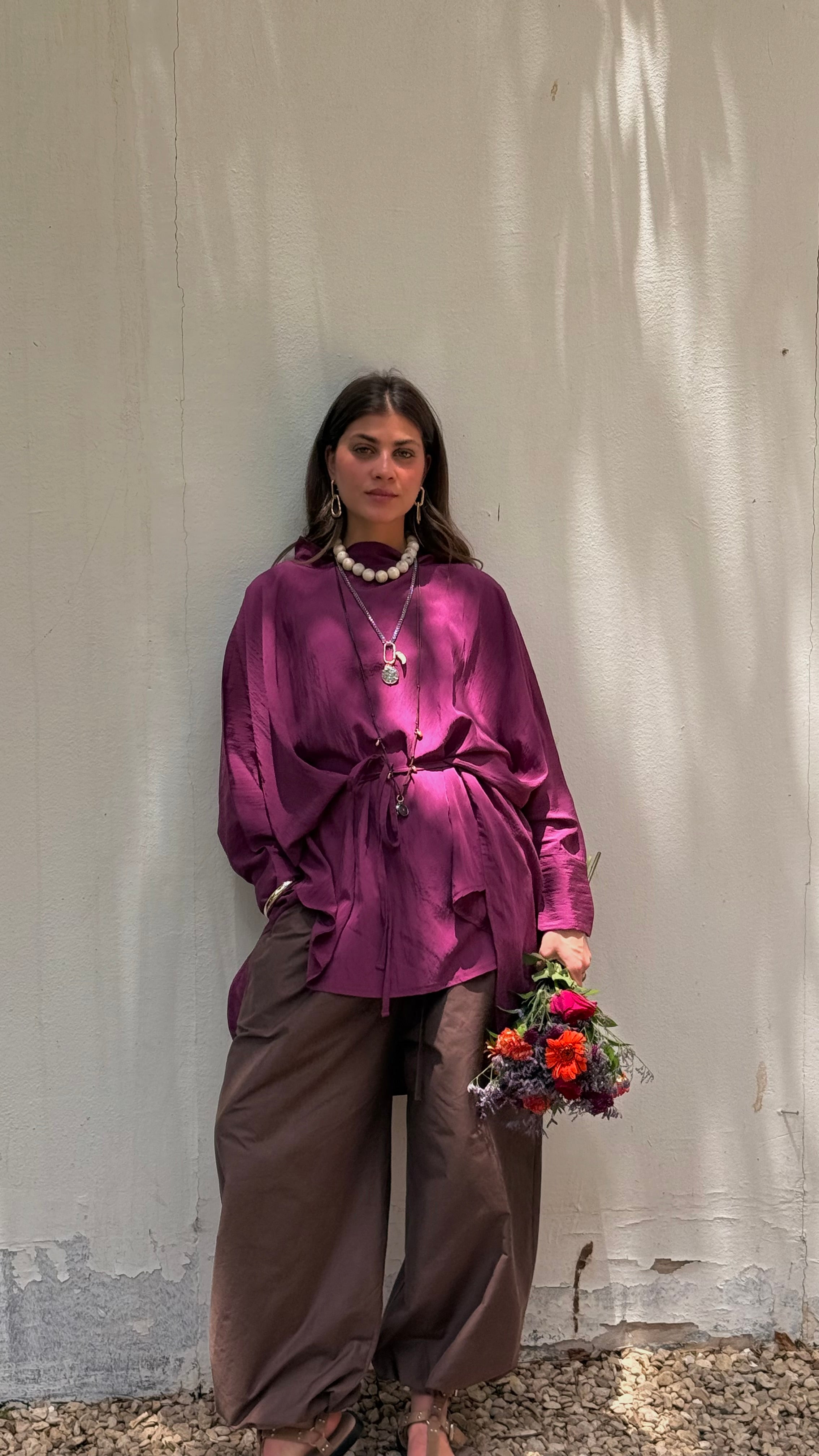 Arwa poncho in burgundy (100% cotton)