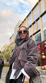 Cropped soft fur grey jacket