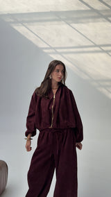 Burgundy suede ballon set