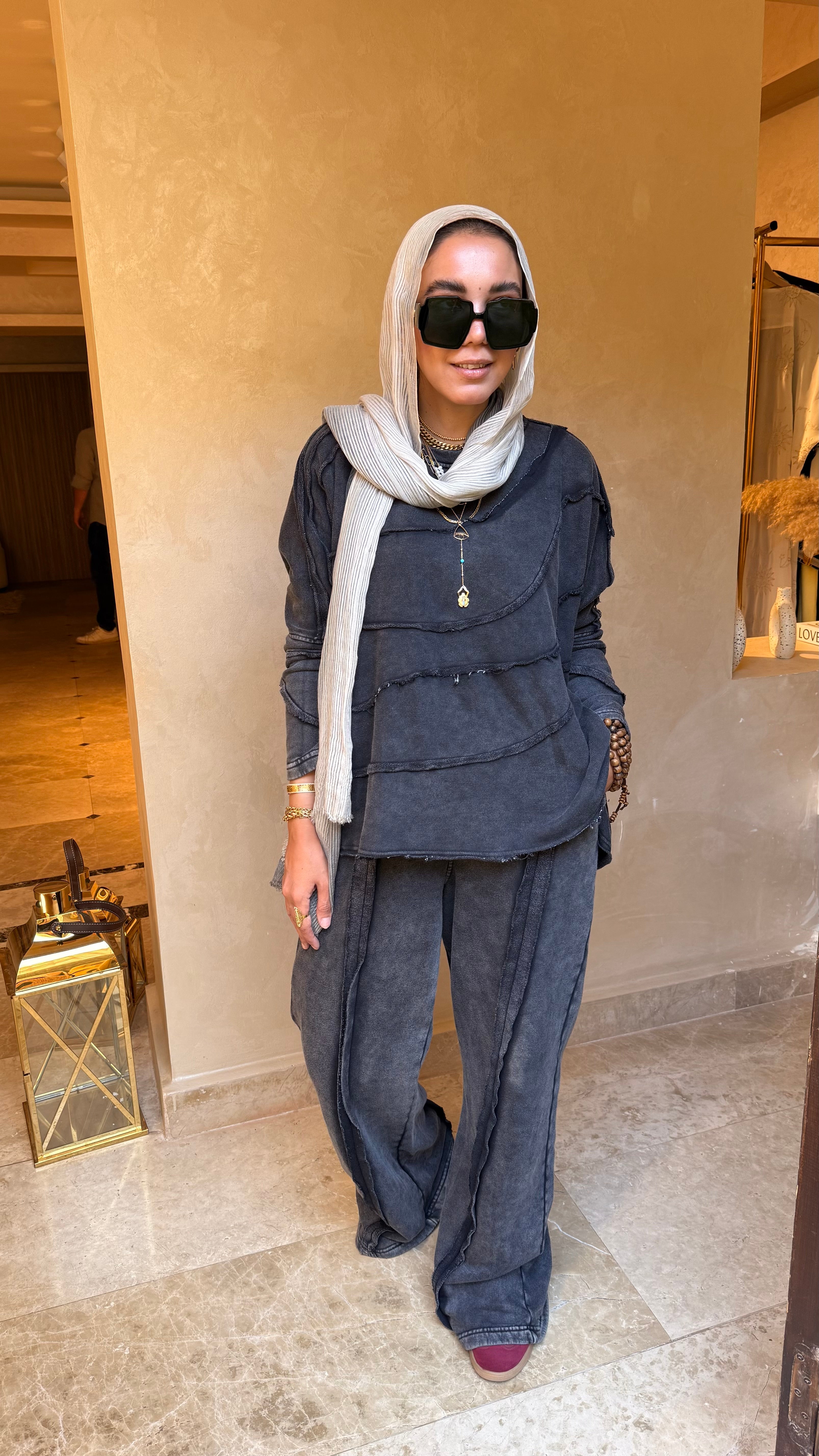 Washed comfy melton set