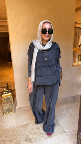 Washed comfy melton set