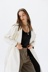 Off white Faux Leather Trench Coat