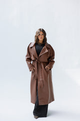 Brown Faux leather  trench coat