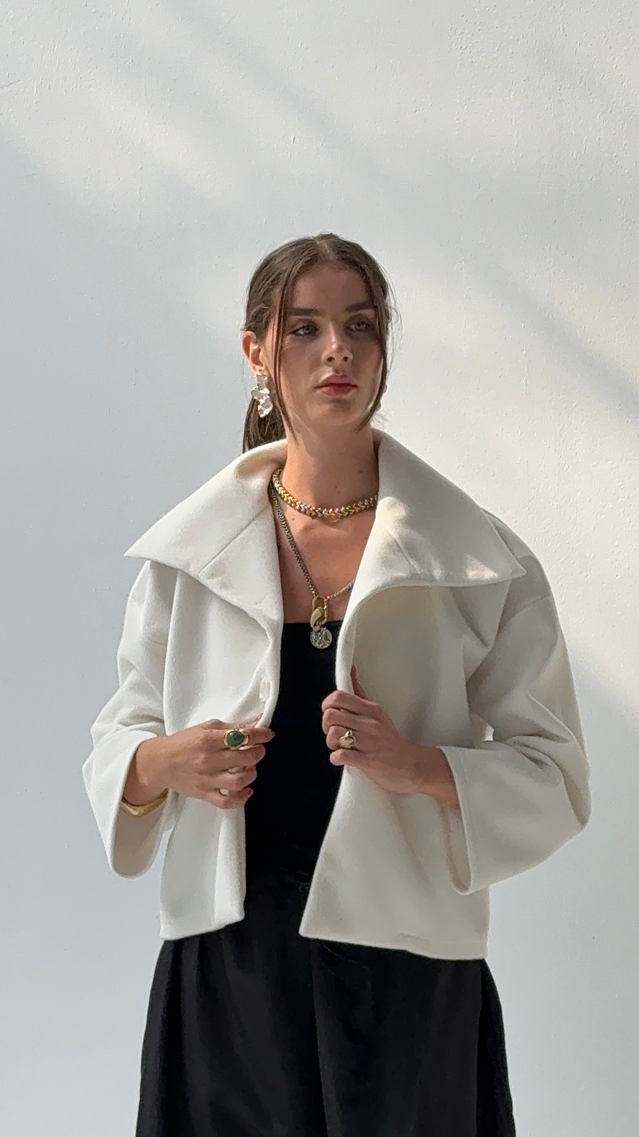 White High neck soft fur jacket