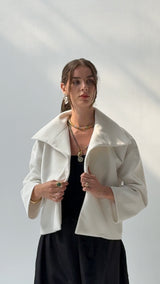 White High neck soft fur jacket