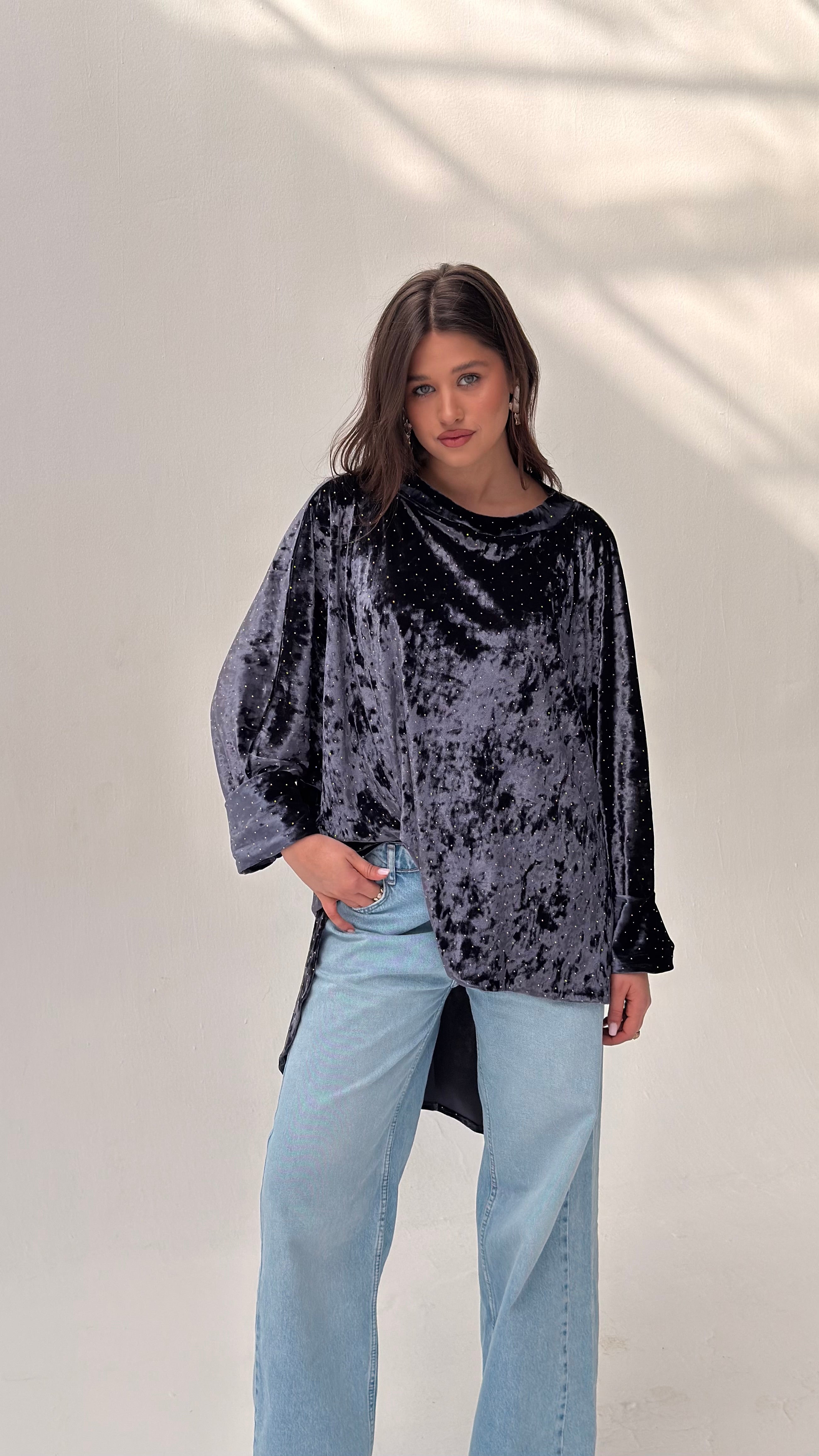 GHALIA navy blue strass poncho