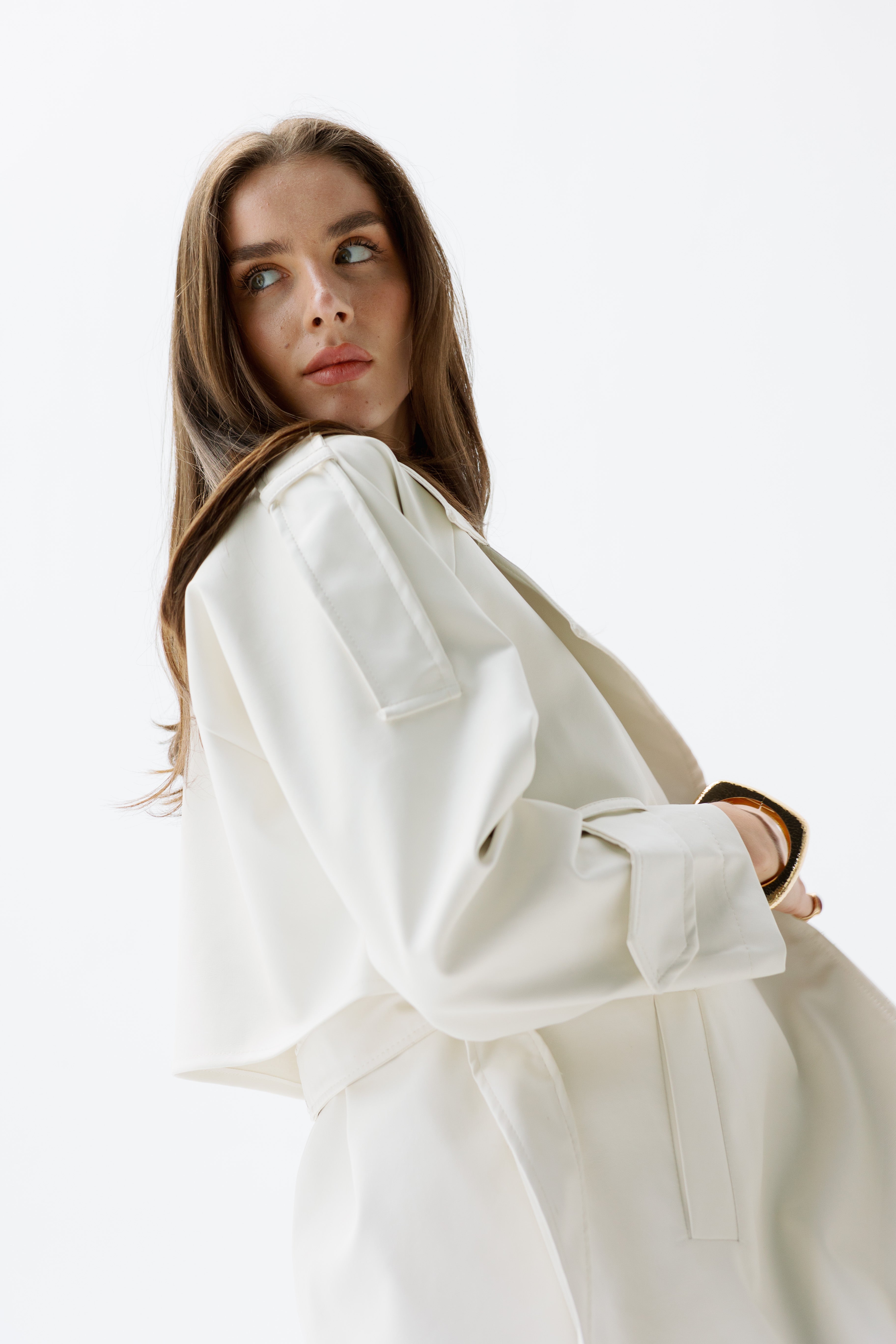 Off white Faux Leather Trench Coat