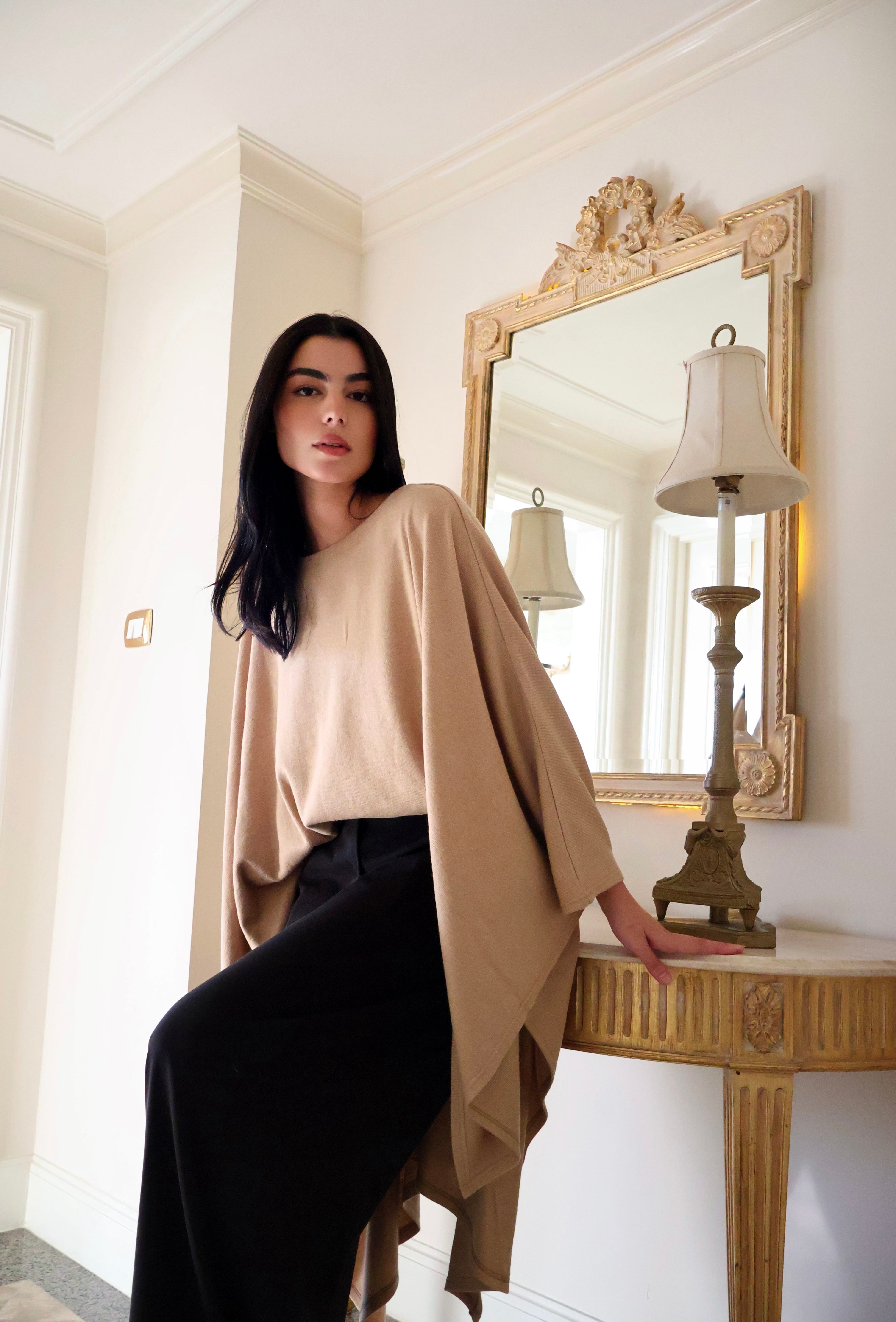 Beige Soft wool poncho