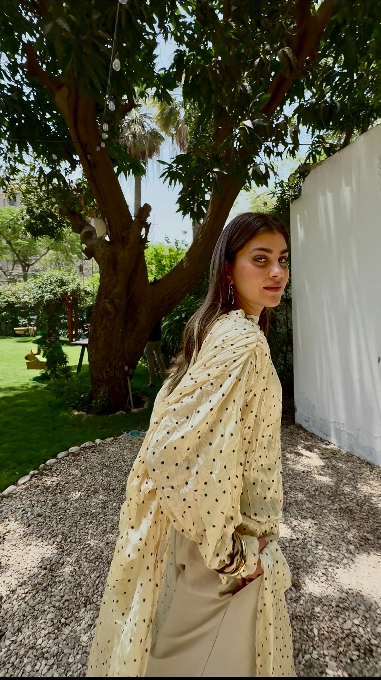 Asymmetrical crushed satin top- yellow