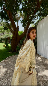 Asymmetrical crushed satin top- yellow