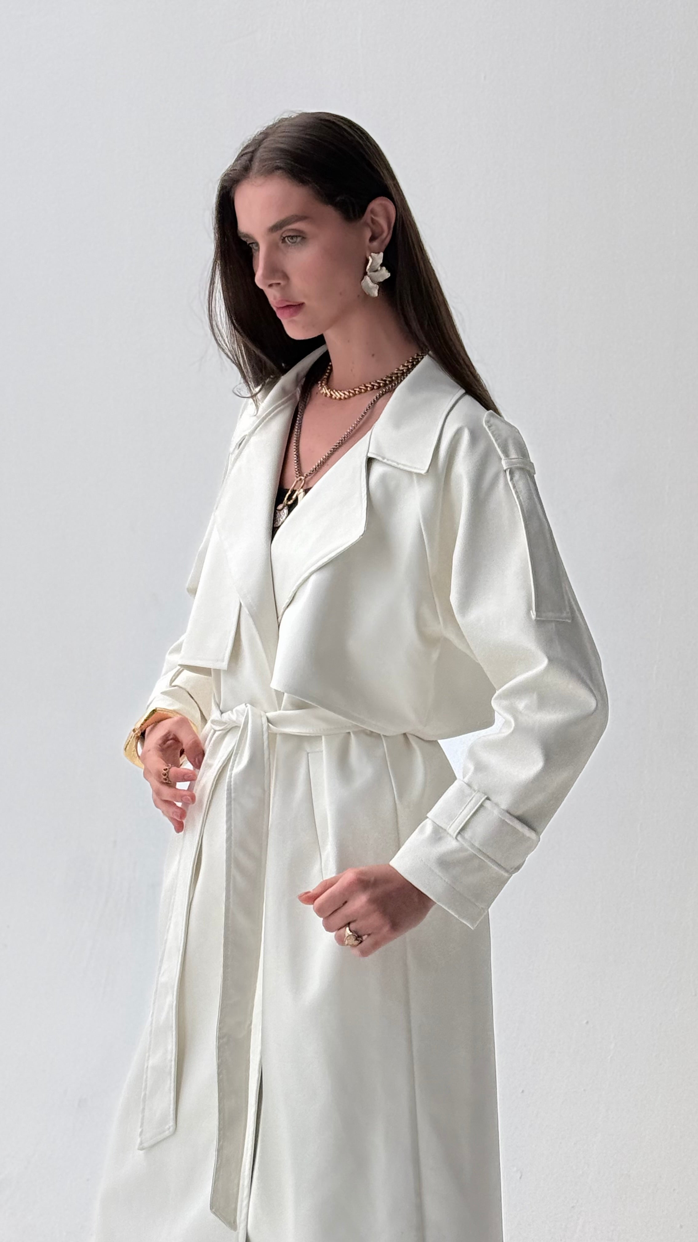 Off white Faux Leather Trench Coat