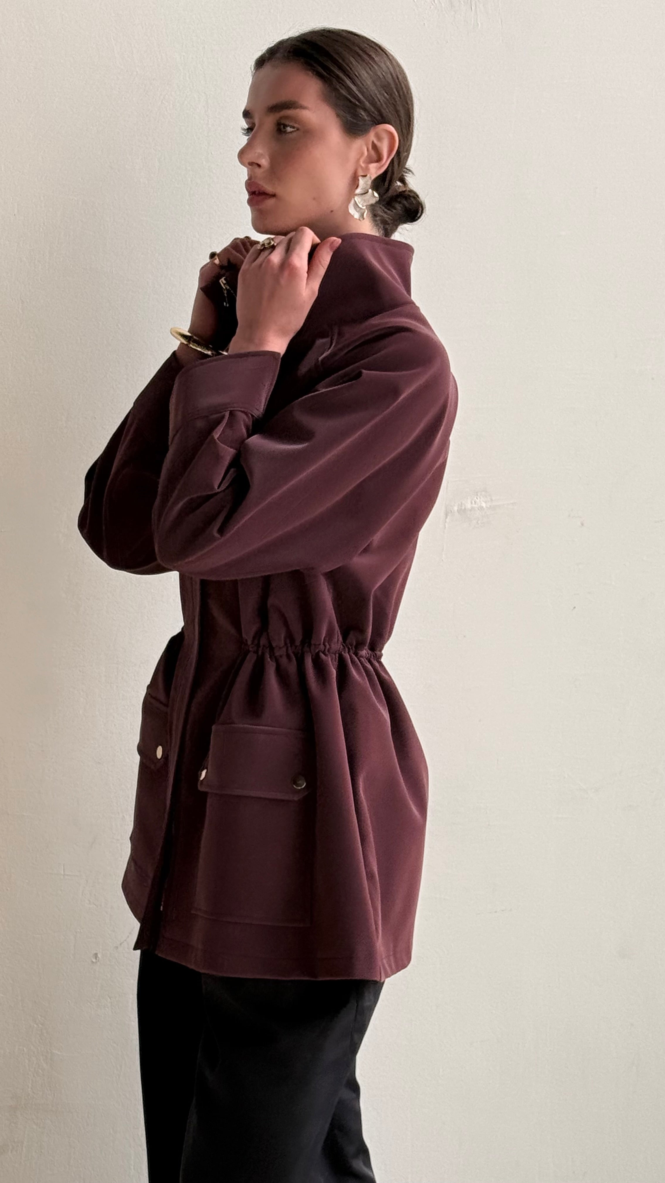 Burgundy leather  safari jacket