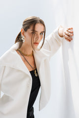 White High neck soft fur jacket