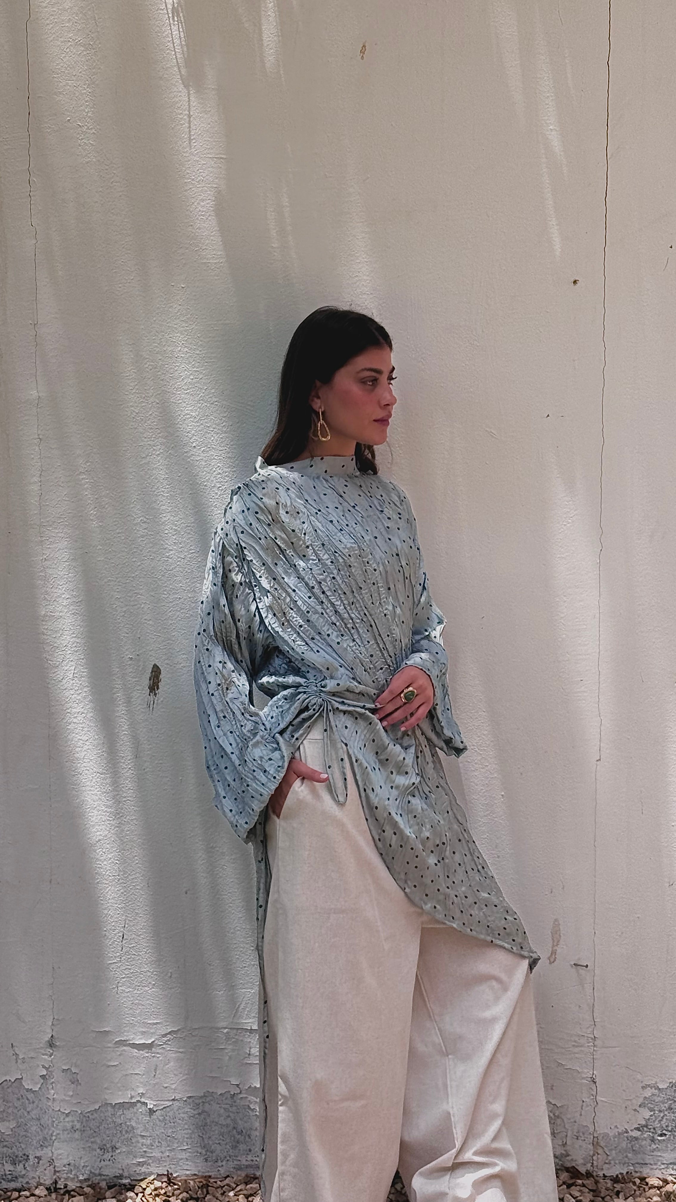 Asymmetrical crushed satin top- Mint green