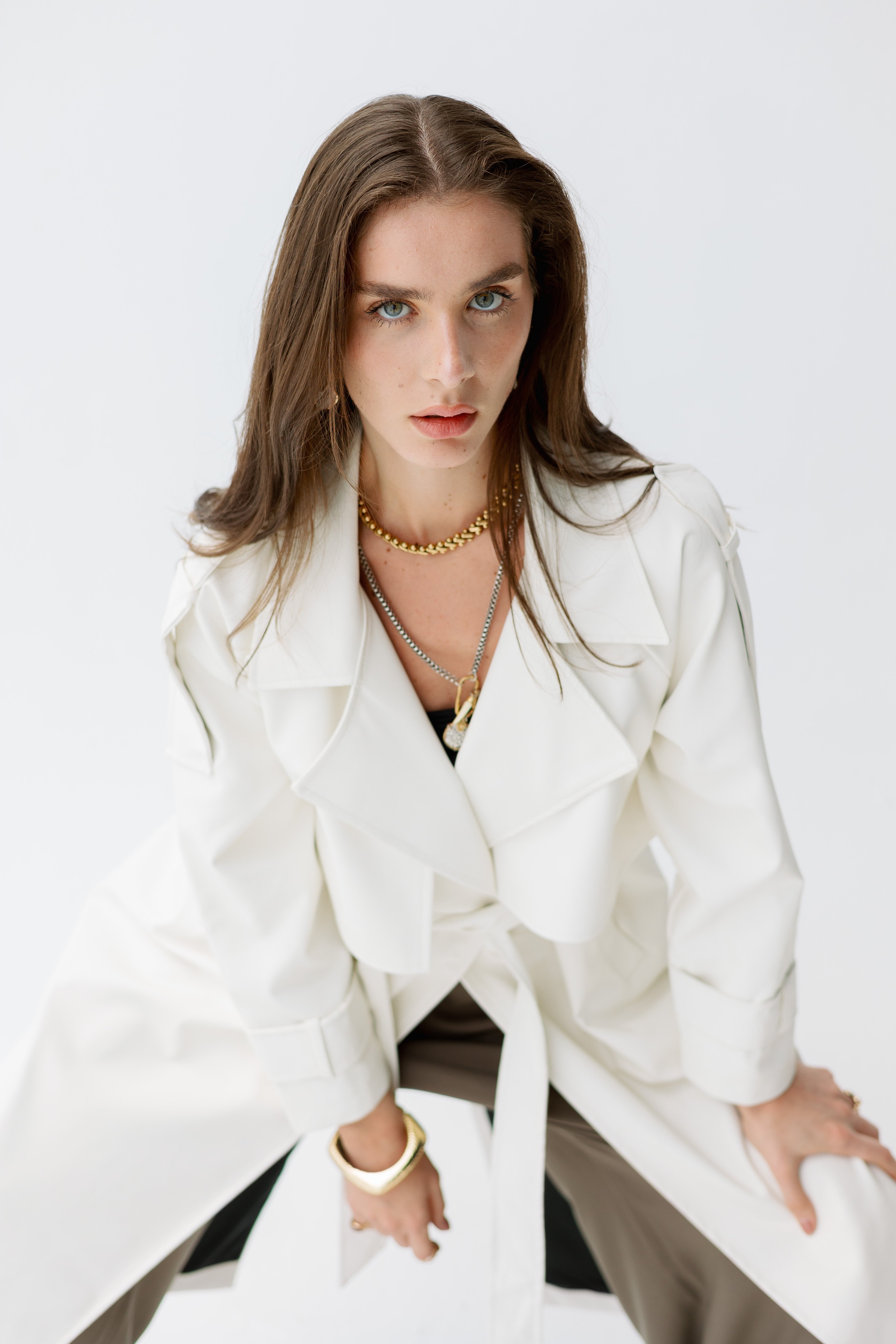 Off white Faux Leather Trench Coat