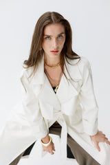 Off white Faux Leather Trench Coat