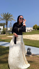 Crushed satin polka sot skirt in yellow