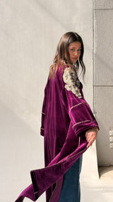 Magenta kaftan with indian stitches