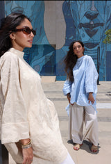 Baby blue stitched cotton poncho