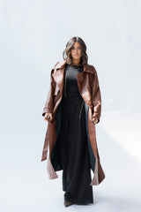 Brown Faux leather  trench coat