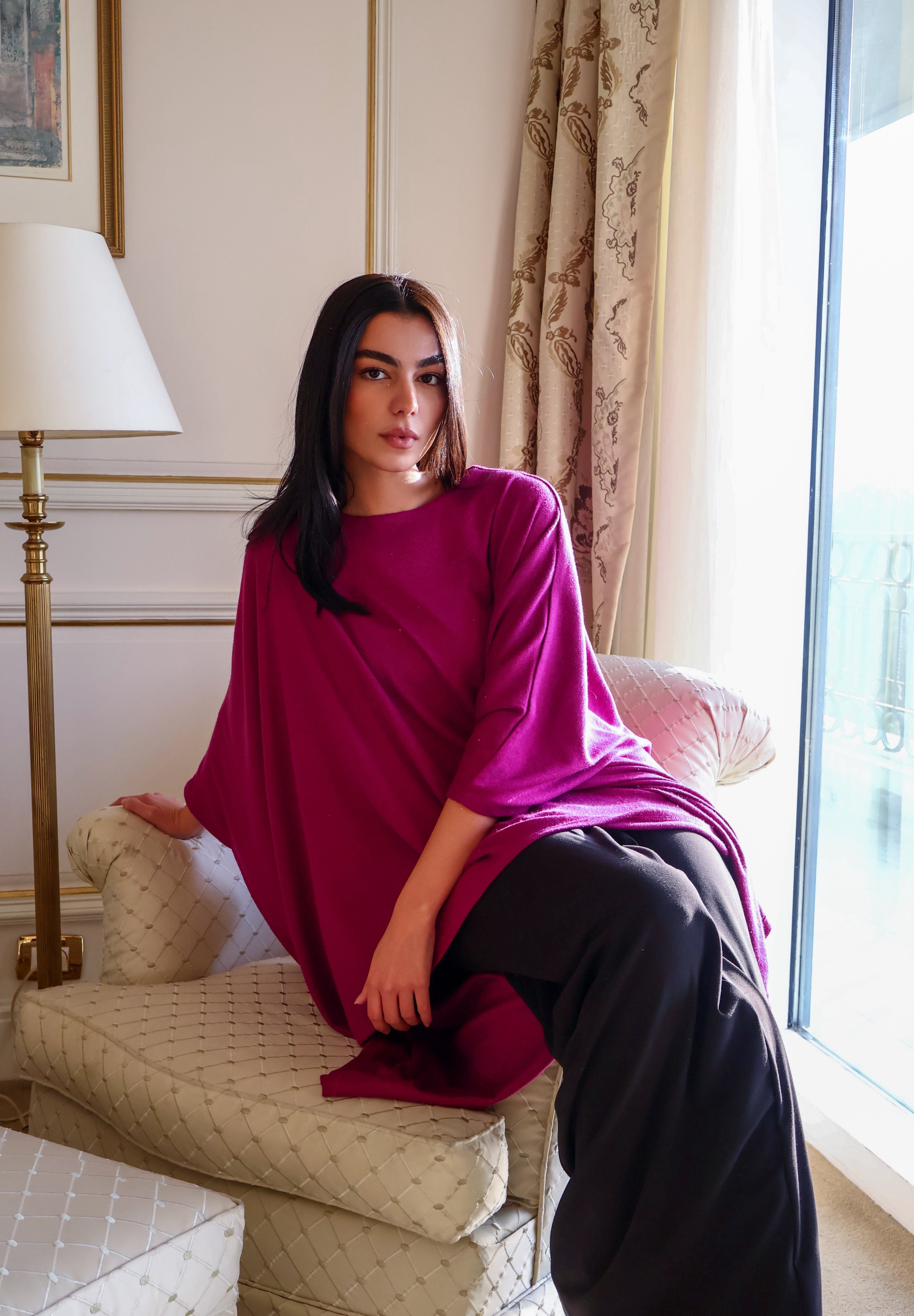 Magenta Soft wool poncho