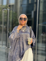 Navy blue metallic satin poncho