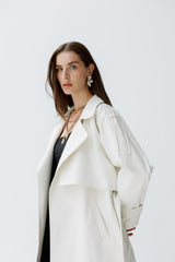 Off white Faux Leather Trench Coat
