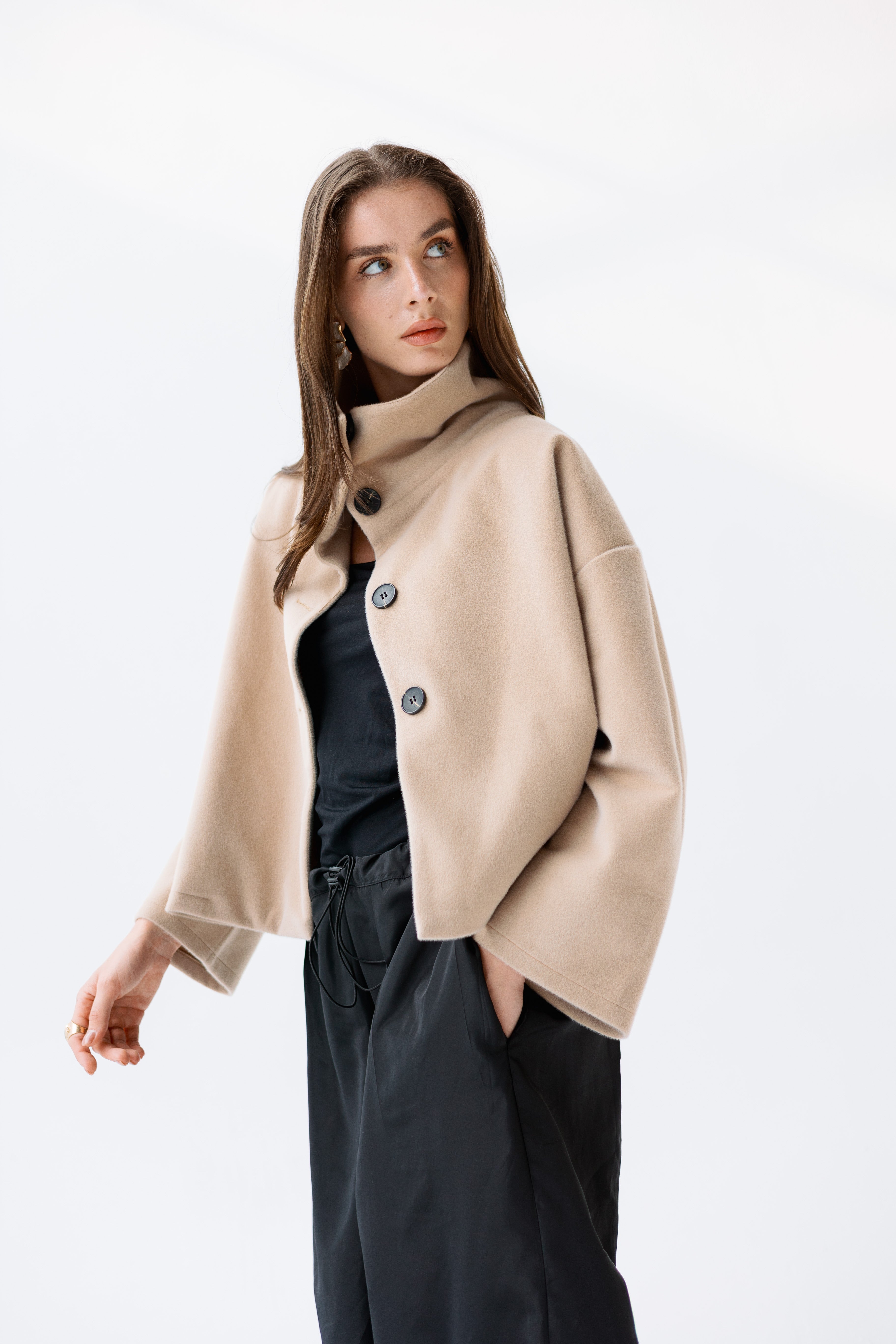Beige high neck jacket
